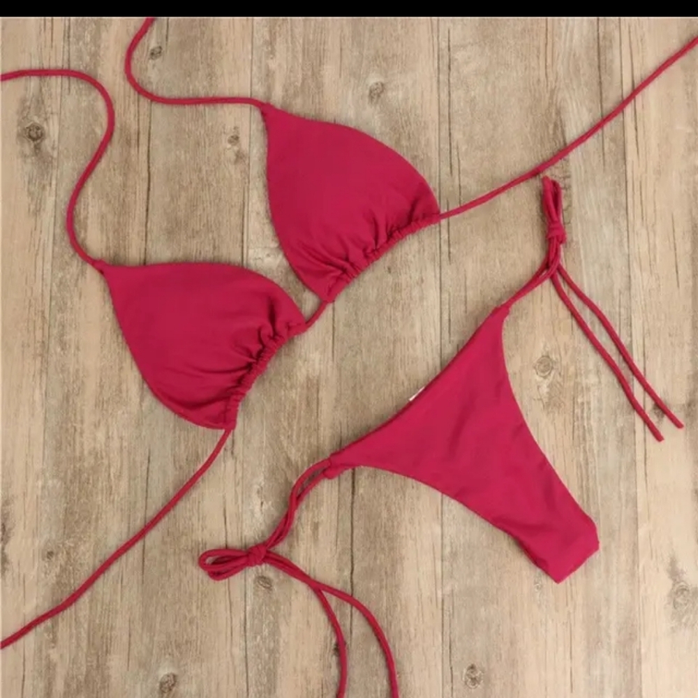 Vibrant Thong Burgundy Bikini Set
